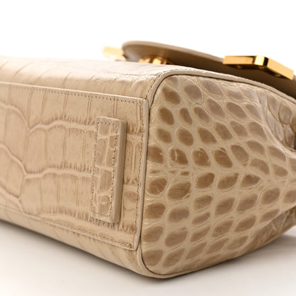 Versace Calfskin Crocodile Embossed Small La Medusa Top Handle Bag Beige 9 of 11