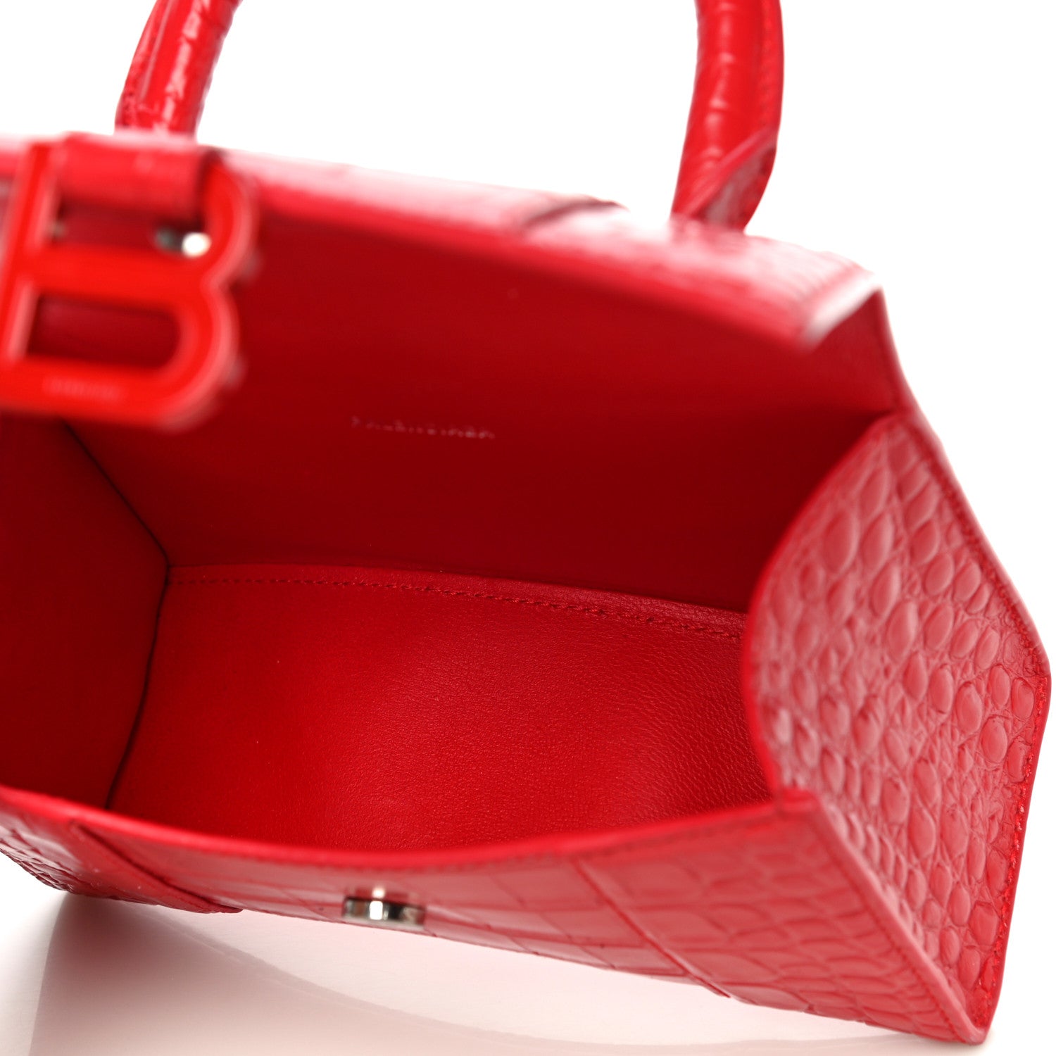 Balenciaga Shiny Calfskin Tonal B Crocodile Embossed Hourglass Top Handle Bag XS Bright Red 7 of 10