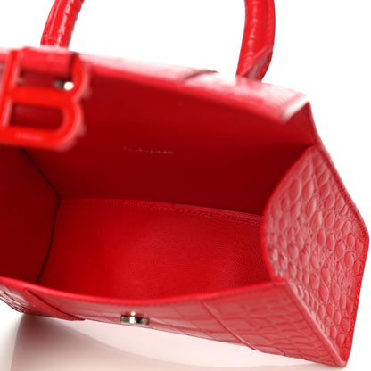 Balenciaga Shiny Calfskin Tonal B Crocodile Embossed Hourglass Top Handle Bag XS Bright Red 7 of 10