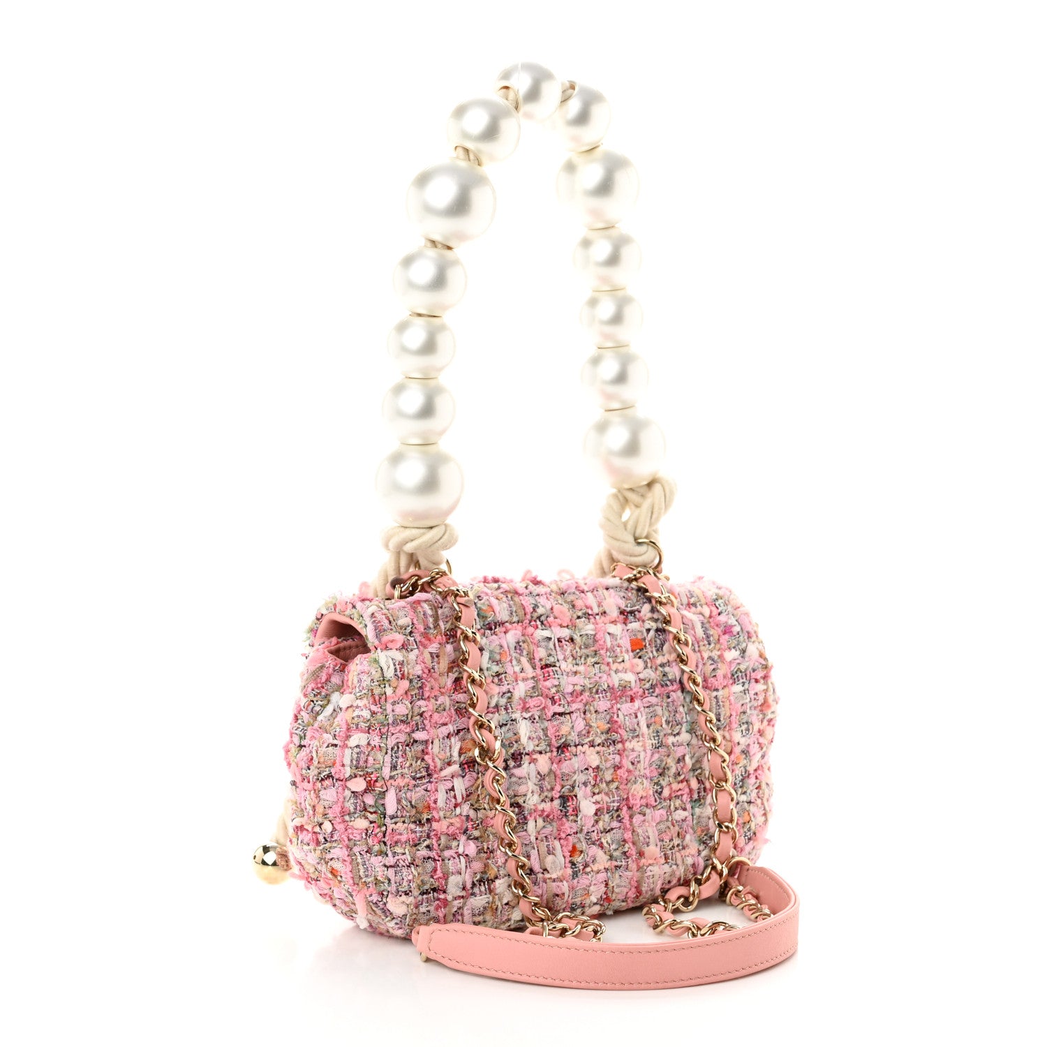 Chanel Tweed Mini Pearl Handle Flap Pink Beige Orange Ecru 3 of 10
