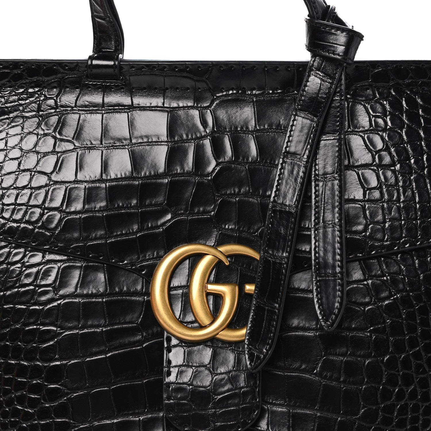 Gucci Crocodile Medium GG Marmont Top Handle Bag Black 9 of 12