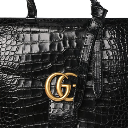 Gucci Crocodile Medium GG Marmont Top Handle Bag Black 9 of 12