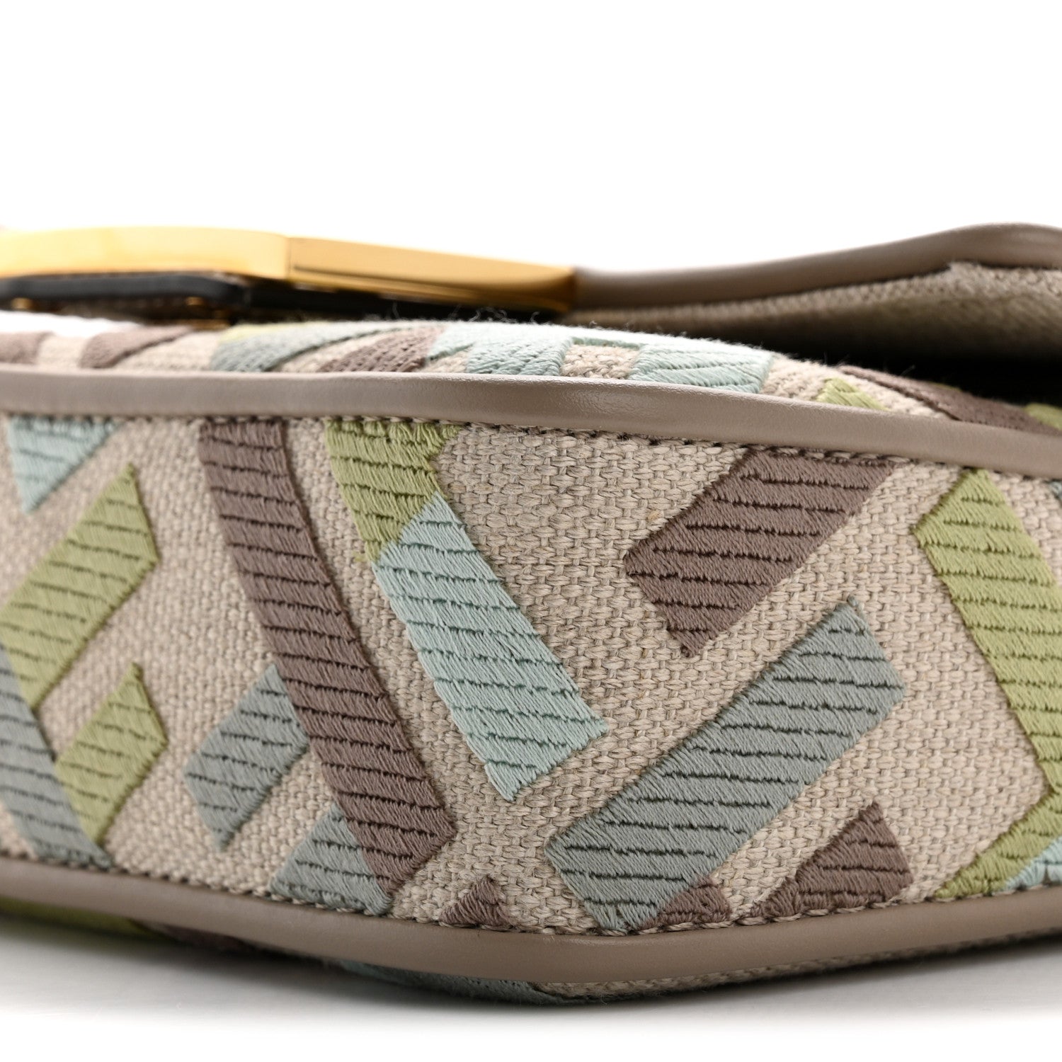 Fendi Canvas Vitello King Seta FF Embroidered Mini Baguette Matcha Milk Dove 10 of 12