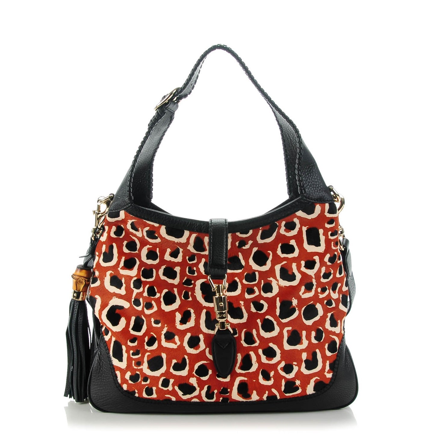 Calf Hair Leopard Print Medium New Jackie Shoulder Bag Red