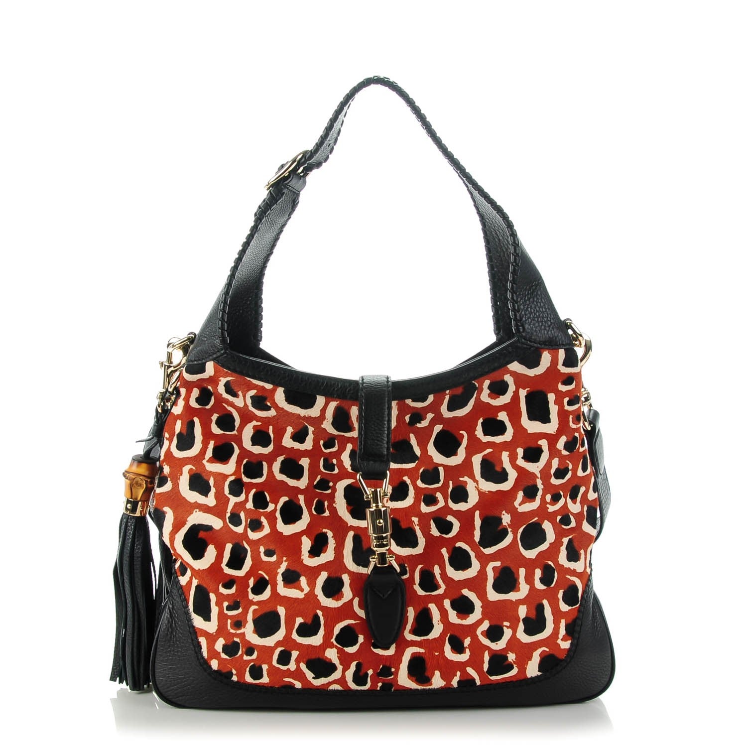 Gucci Calf Hair Leopard Print Medium New Jackie Shoulder Bag Red 1 of 7