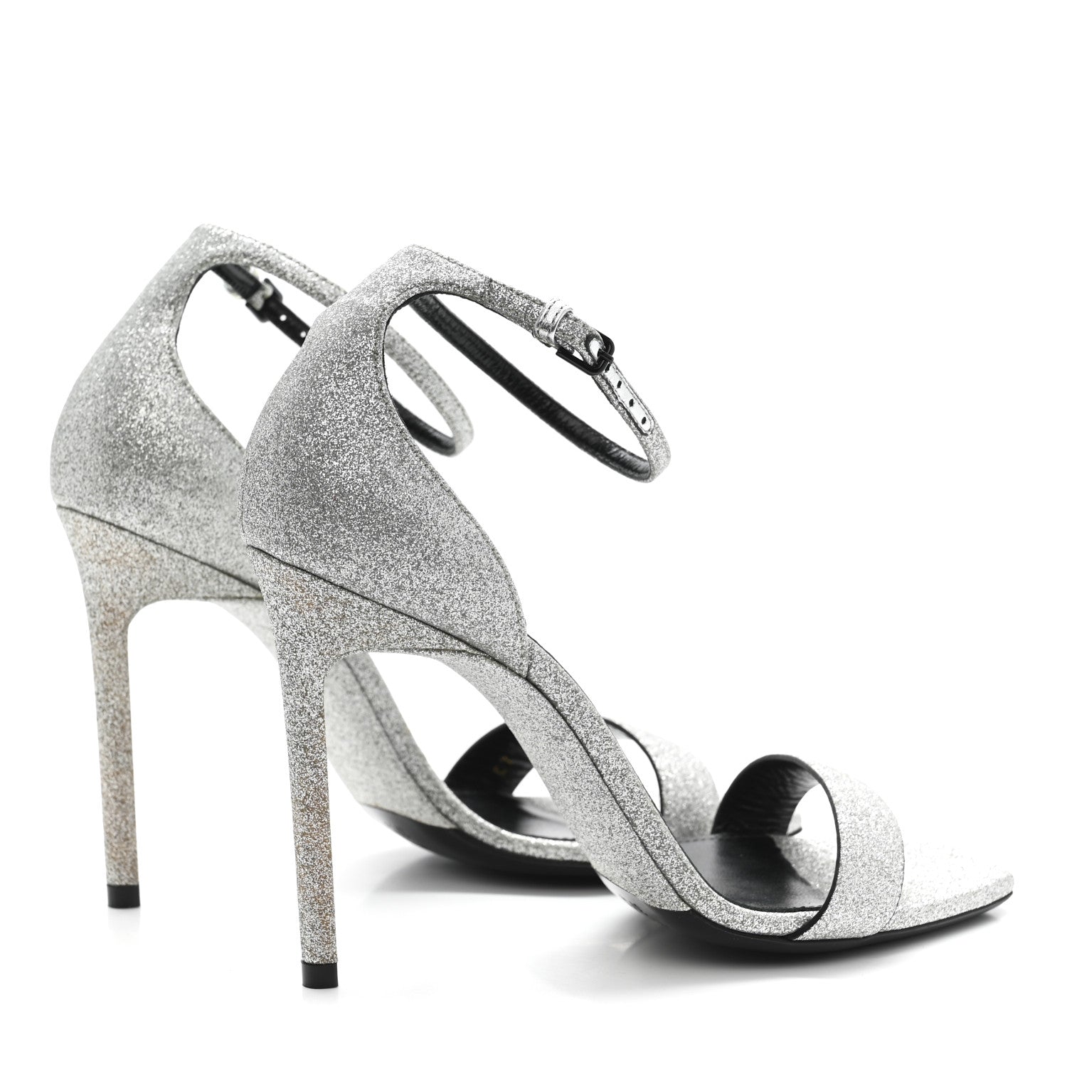 Saint Laurent Glitter Amber 105 Ankle Strap Sandals 37.5 Silver 4 of 13