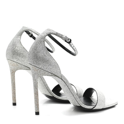 Saint Laurent Glitter Amber 105 Ankle Strap Sandals 37.5 Silver 4 of 13