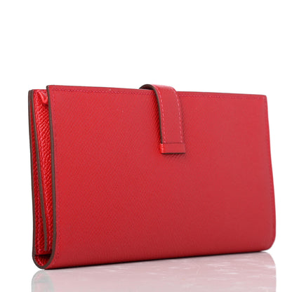 Hermes Epsom Bearn Gusset Wallet Rouge Casaque 3 of 8