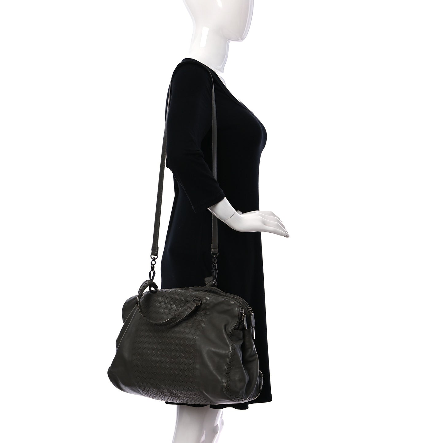 Calfskin Intrecciato Large Leggero Tote Kaki Fondente