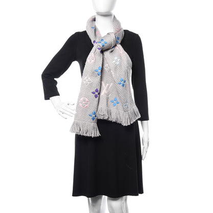 Louis Vuitton Wool Silk Rainbow Logomania Scarf Pearl Grey 2 of 5