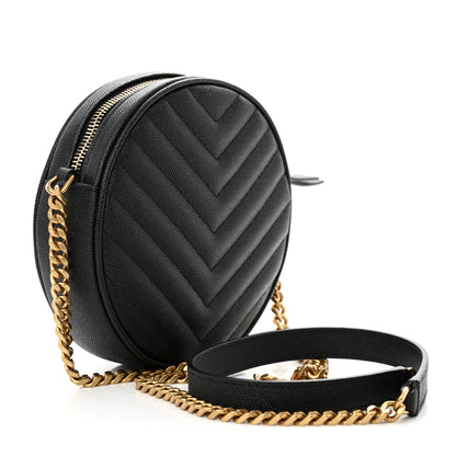 Saint Laurent Grain De Poudre Matelasse Chevron Quilted Round Vinyle Camera Bag Black 3 of 11