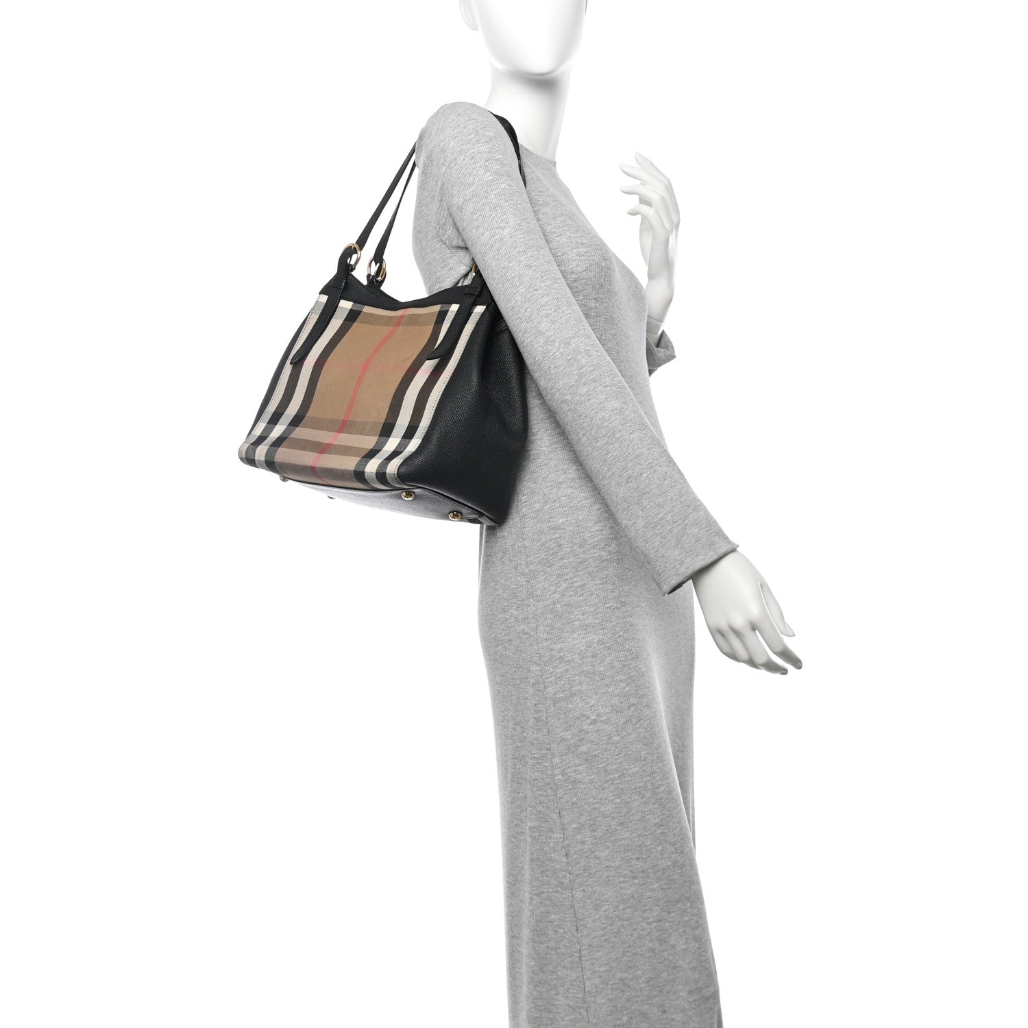 Burberry Grainy Calfskin House Check Small Canterbury Tote Black 2 of 15