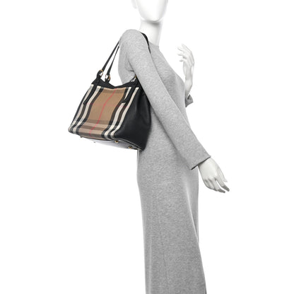 Burberry Grainy Calfskin House Check Small Canterbury Tote Black 2 of 15