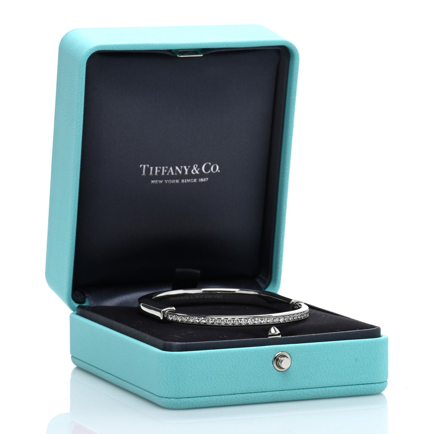 18K White Gold Diamond Tiffany Lock Half Pave Bangle Bracelet