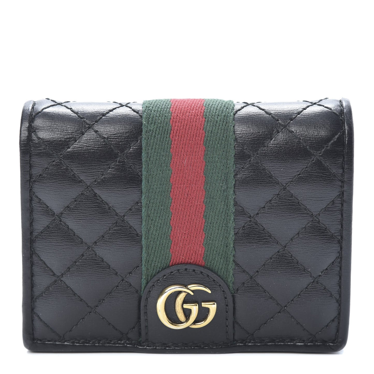 Calfskin Web Trapuntata GG Marmont Card Case Wallet Black