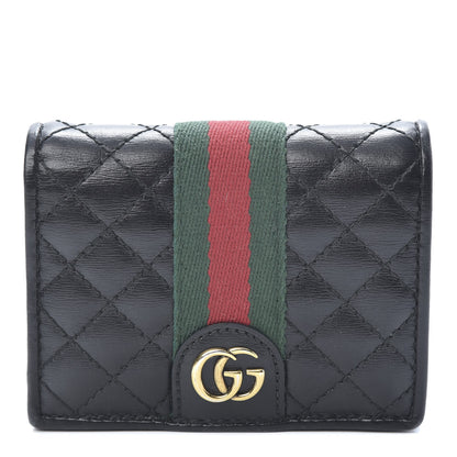 Gucci Calfskin Web Trapuntata GG Marmont Card Case Wallet Black 1 of 9
