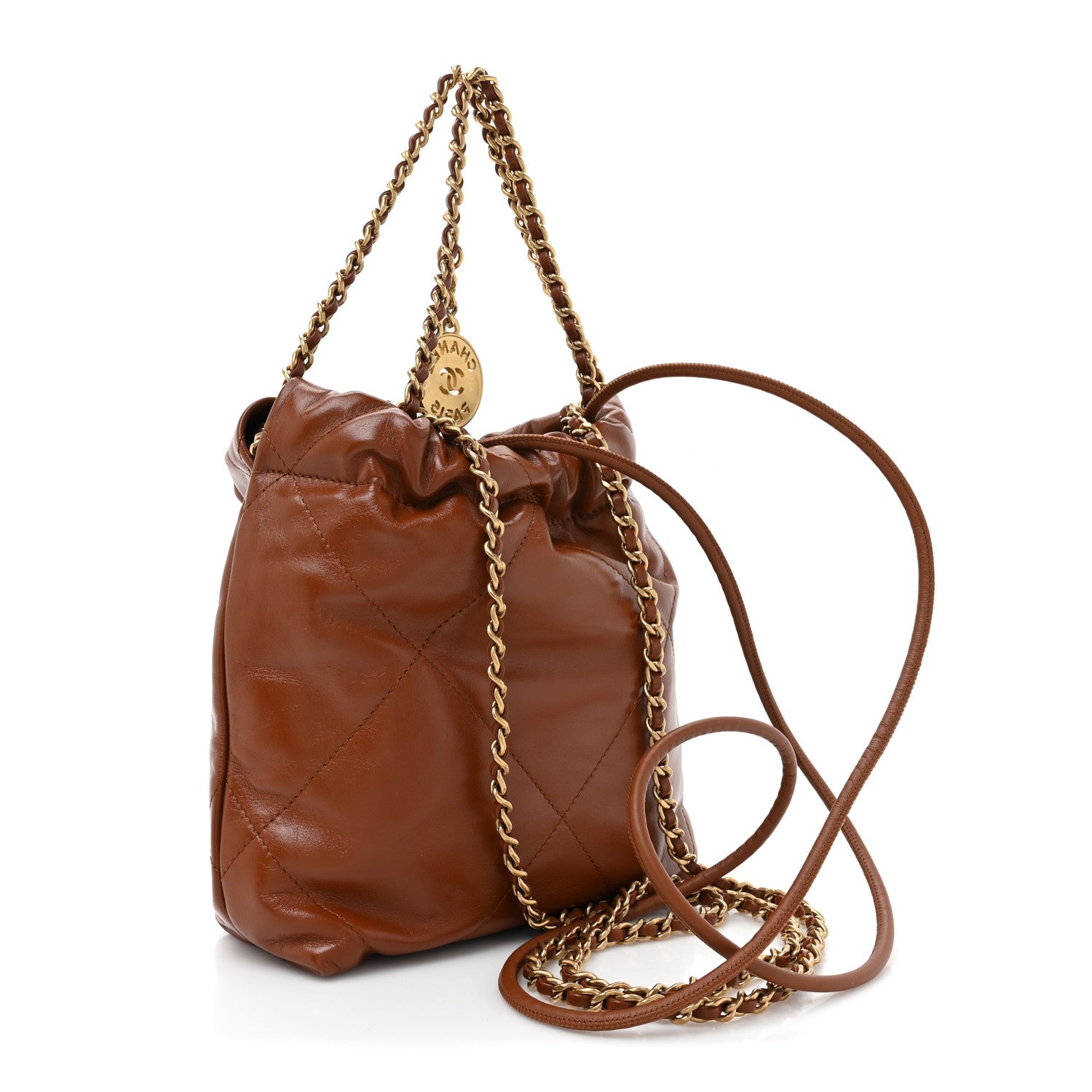 Chanel Shiny Calfskin Quilted Mini Chanel 22 Light Brown 3 of 10