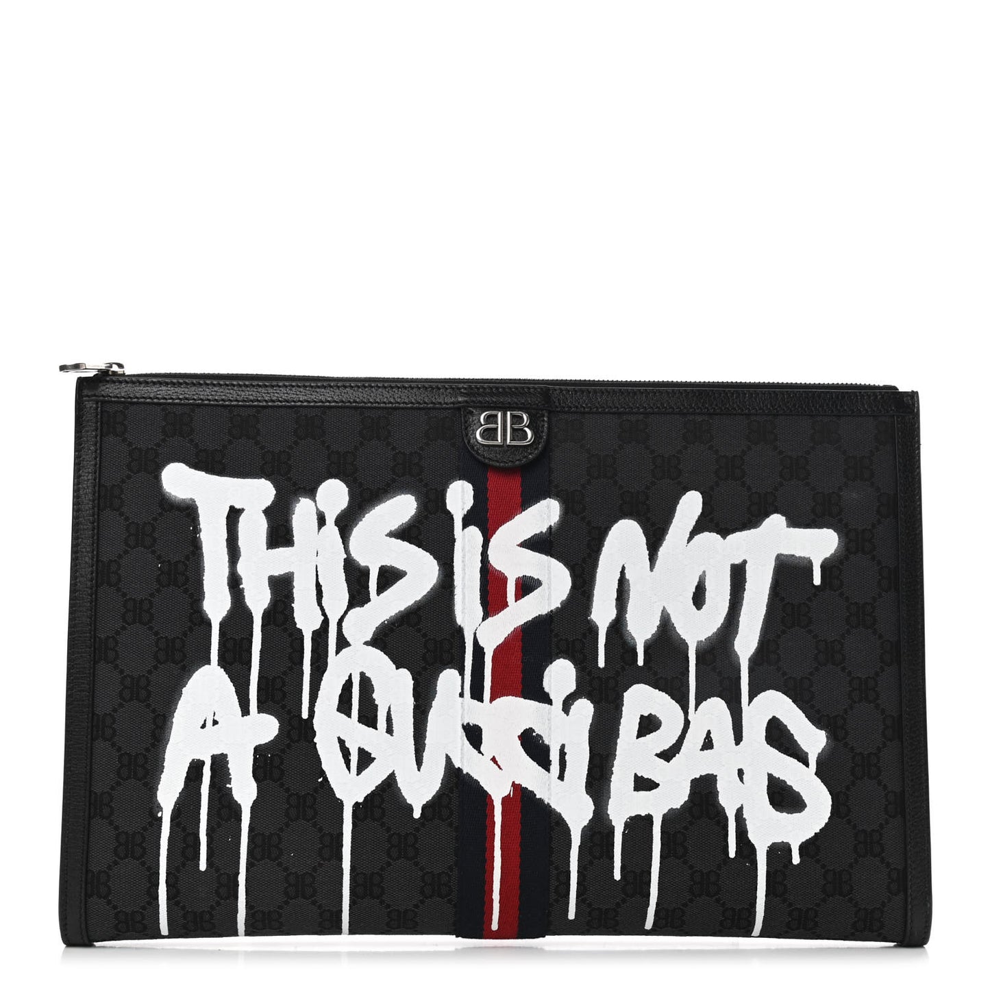 X BALENCIAGA BB Monogram Web Graffiti Ophidia Laptop Pouch Black