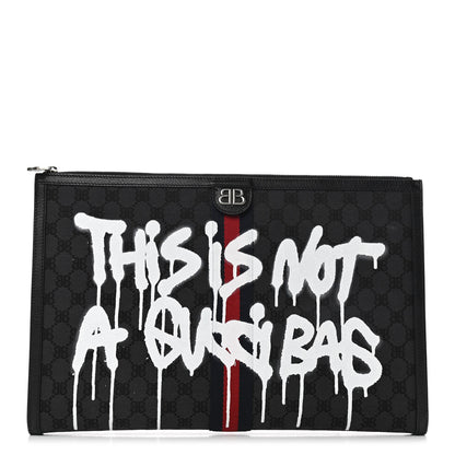 Gucci X BALENCIAGA BB Monogram Web Graffiti Ophidia Laptop Pouch Black 1 of 9