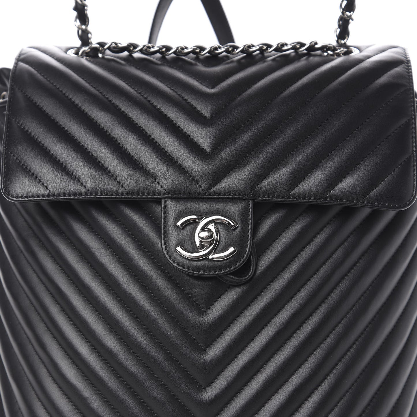 Calfskin Chevron Quilted Large Urban Spirit Backpack Black