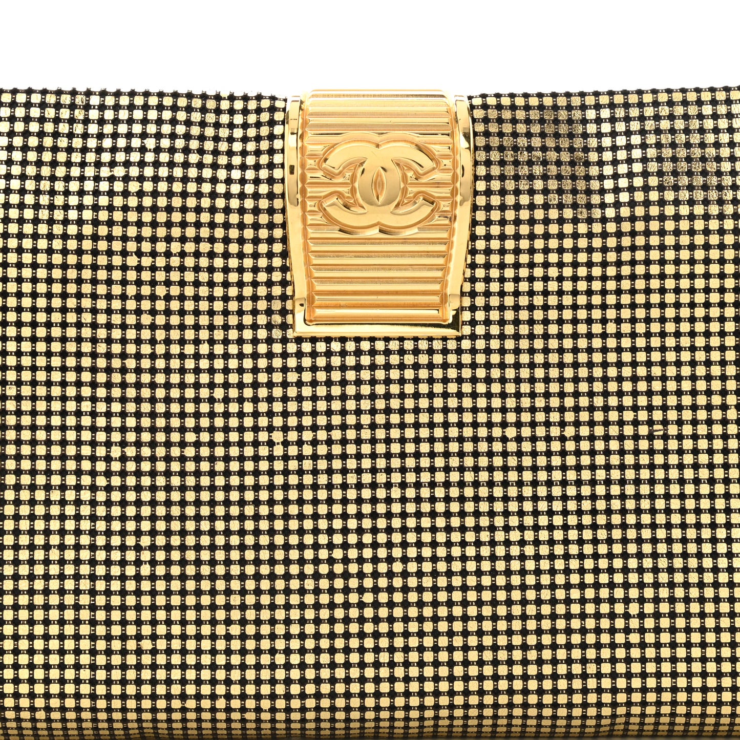 Metallic Lambskin Perforated CC Clutch Gold