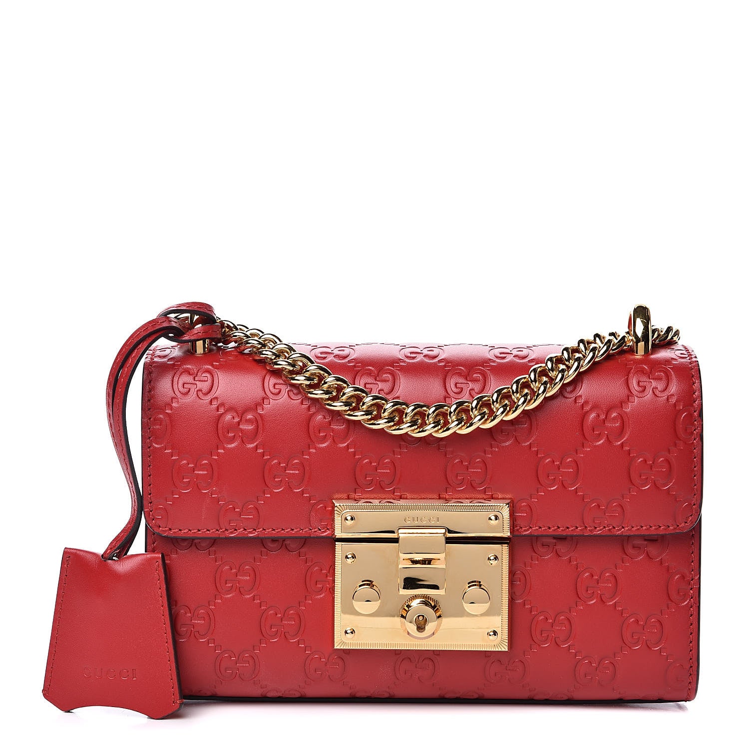 Gucci Guccissima Small Padlock Shoulder Bag Hibiscus Red 1 of 10