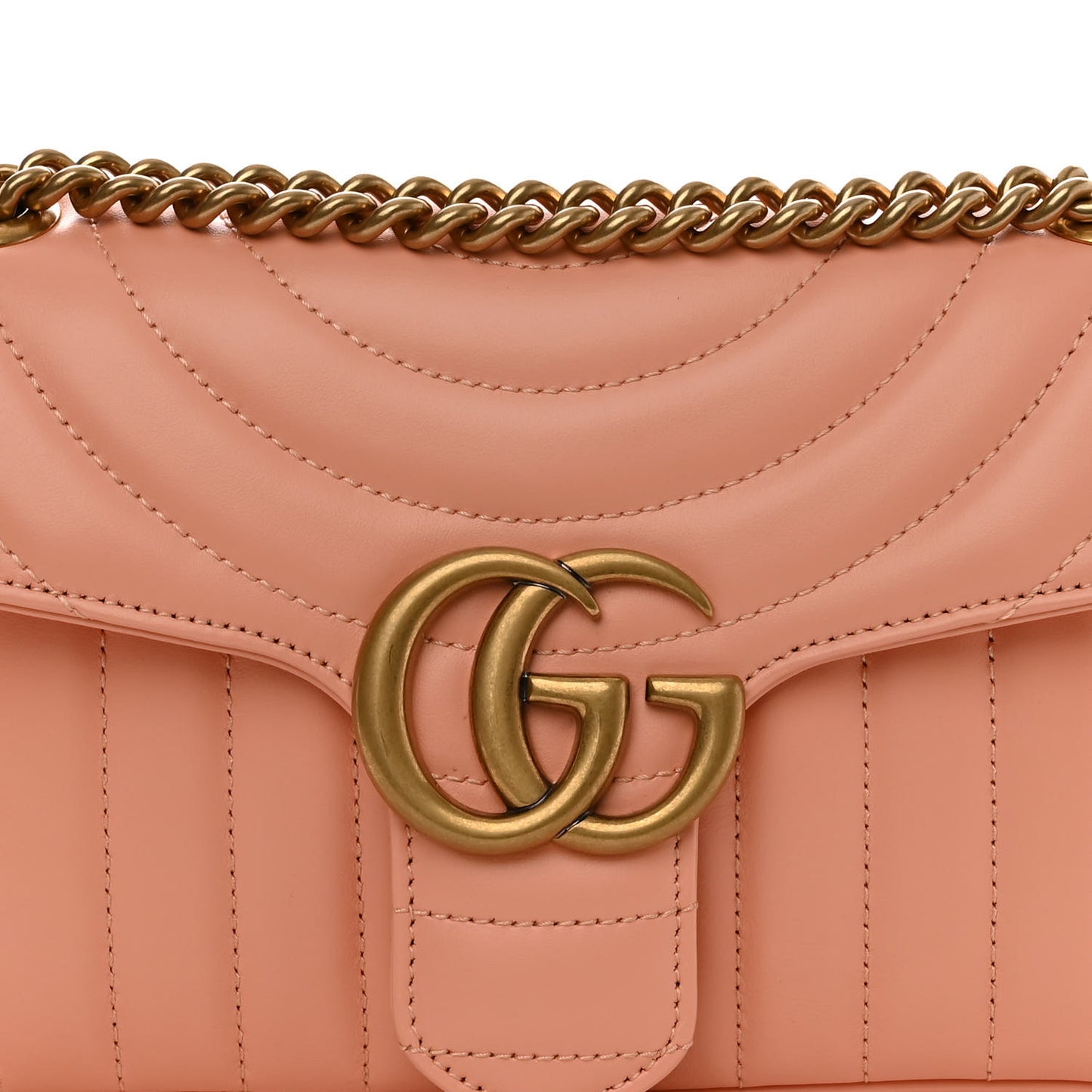 Calfskin Vertical Ring Matelasse Small GG Marmont Shoulder Bag Peachy Chic