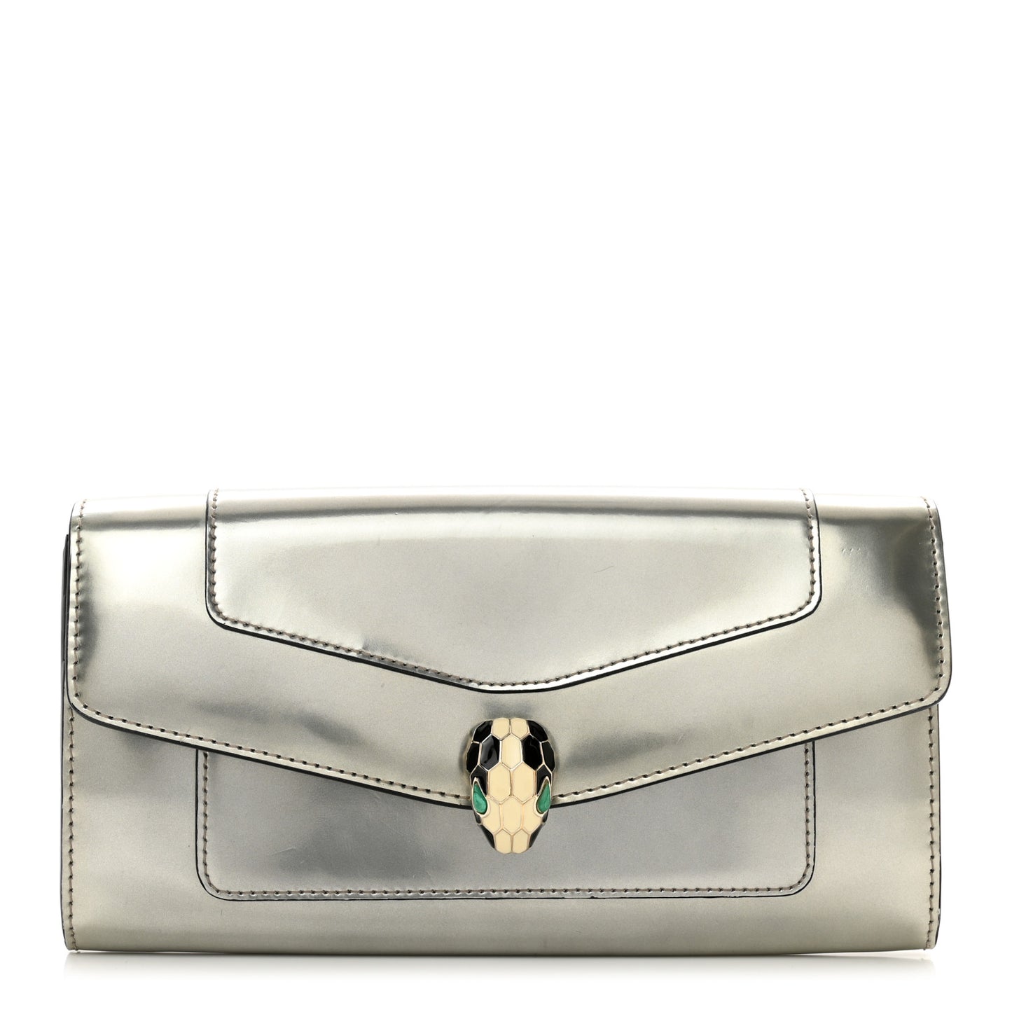 Metallic Calfskin Serpenti Forever Wallet Silver