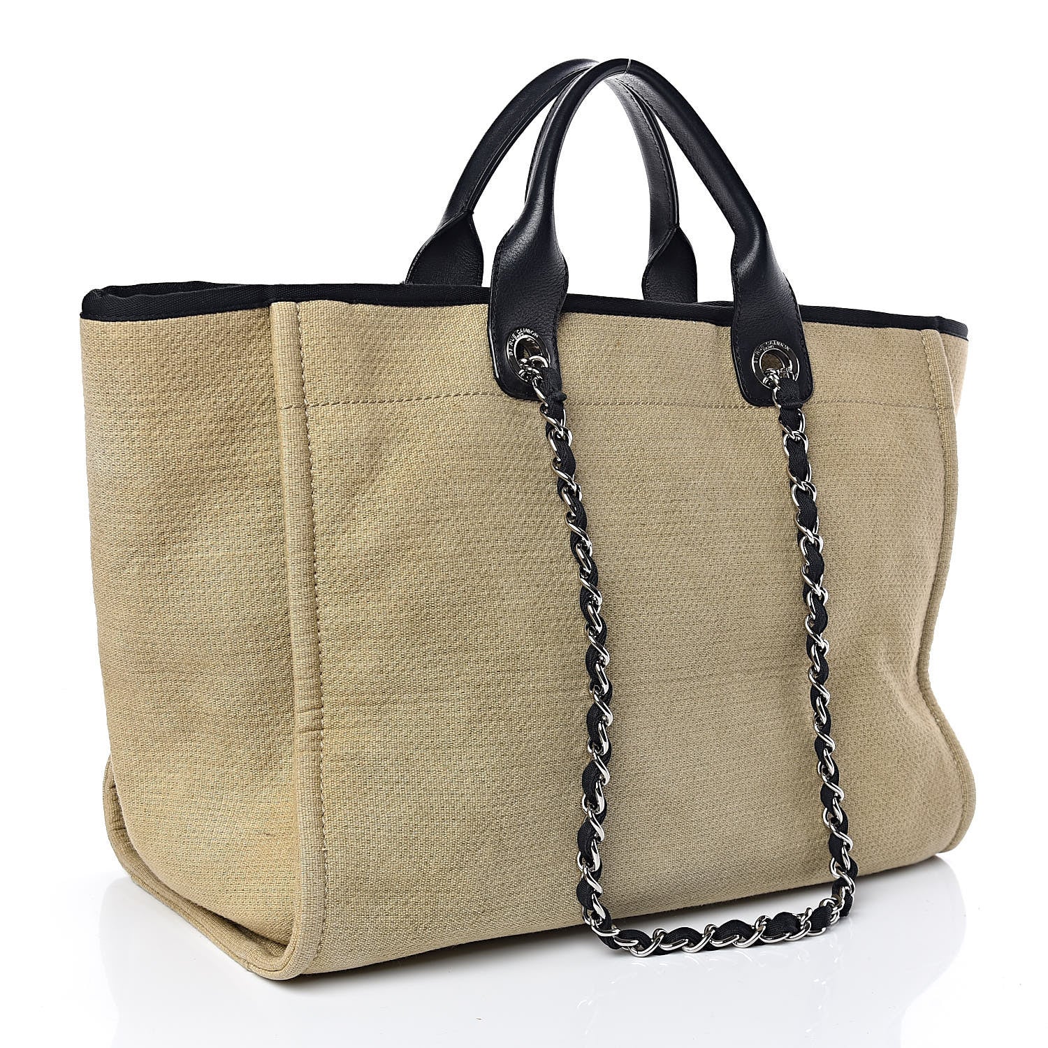Chanel Canvas Large Deauville Tote Beige Black 3 of 11