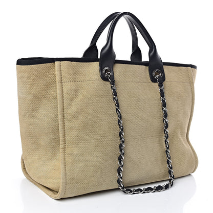 Chanel Canvas Large Deauville Tote Beige Black 3 of 11