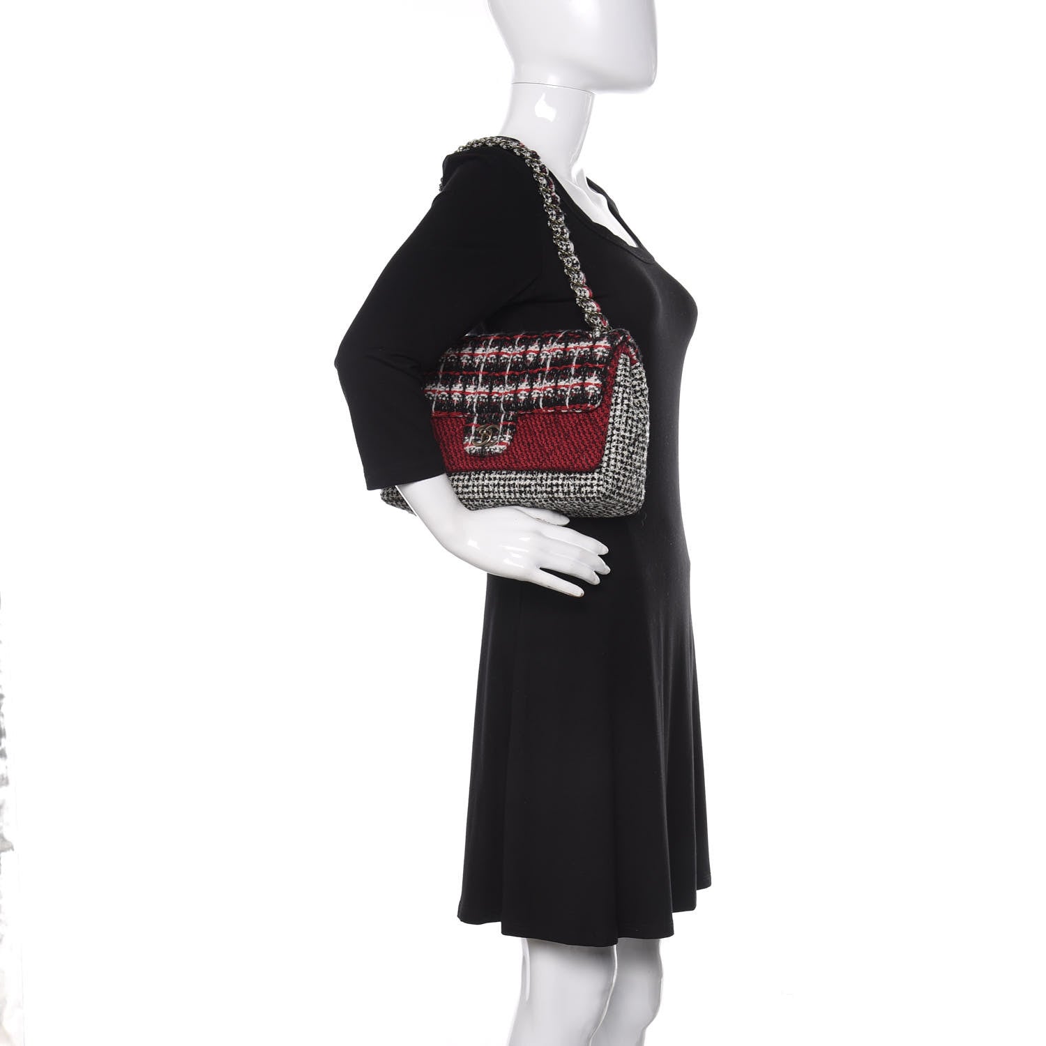 Chanel Tweed Quilted Medium Single Flap Red Black White 2 of 12
