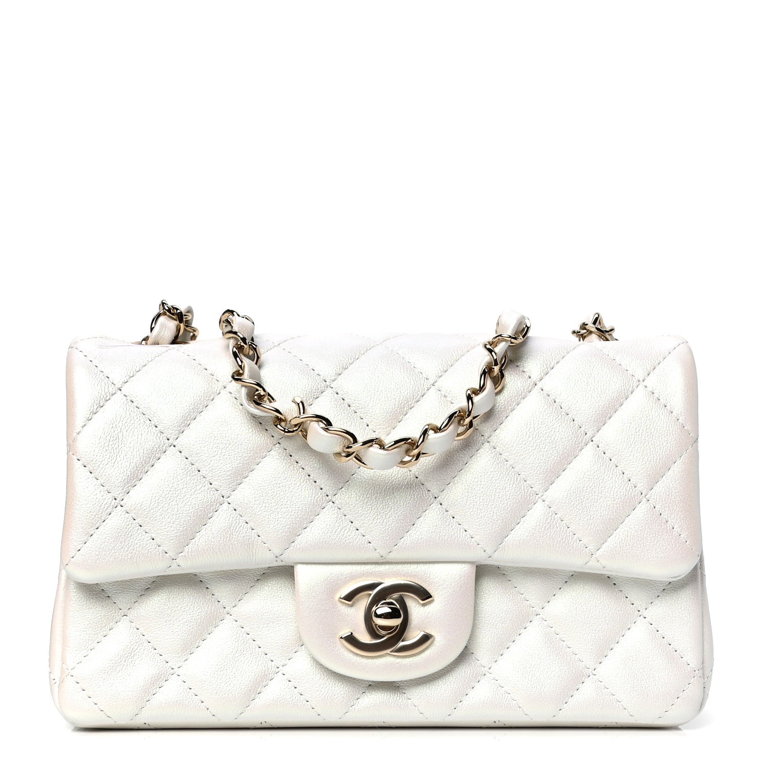 Chanel Iridescent Calfskin Quilted Mini Rectangular Flap White 1 of 4