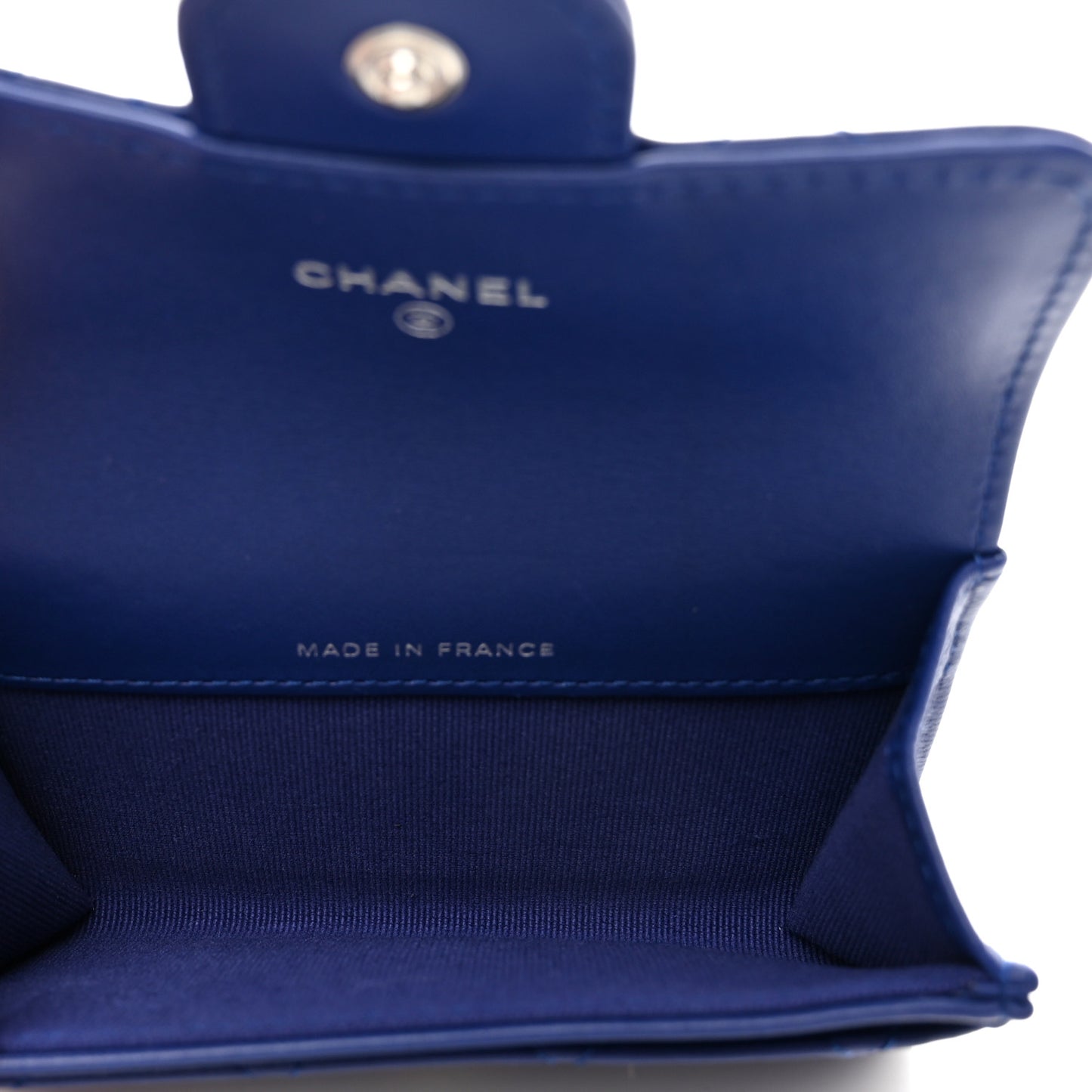 Lambskin Quilted Flap Card Holder Wallet Blue