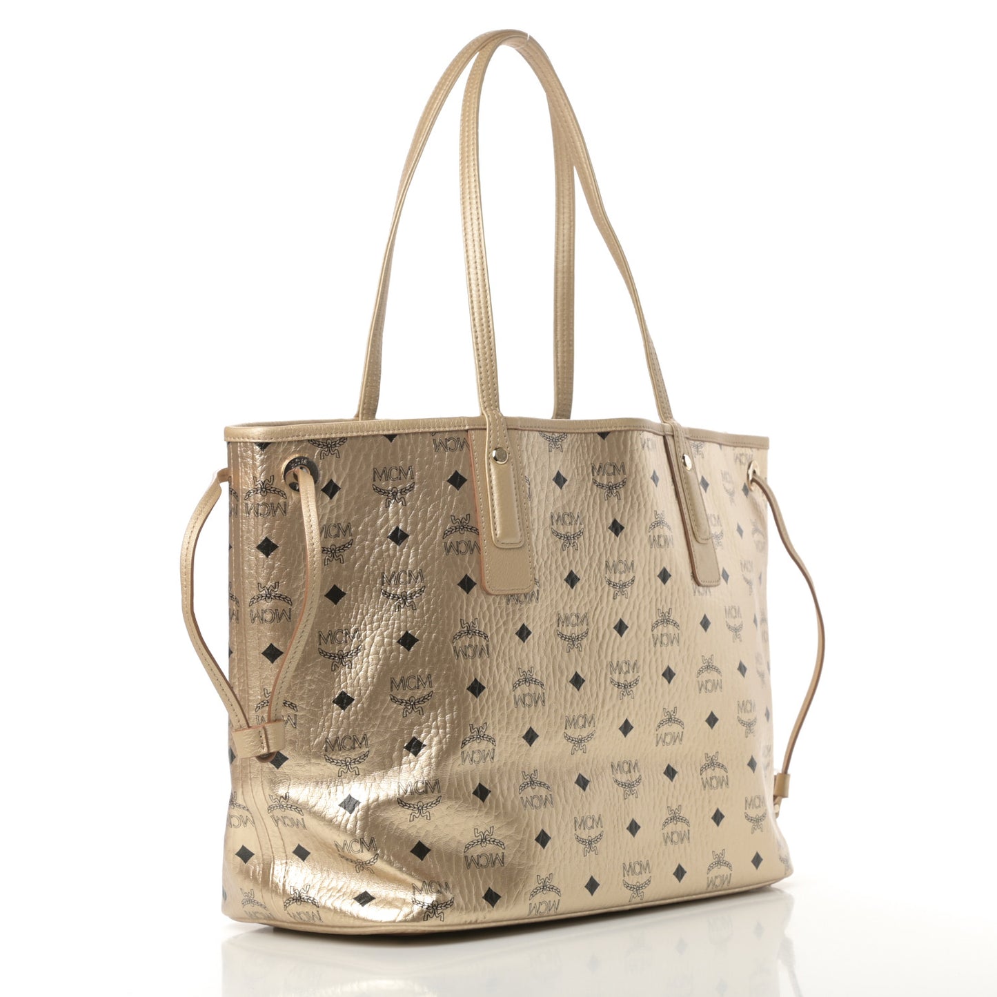 Metallic Visetos Medium Liz Reversible Shopper Tote Gold