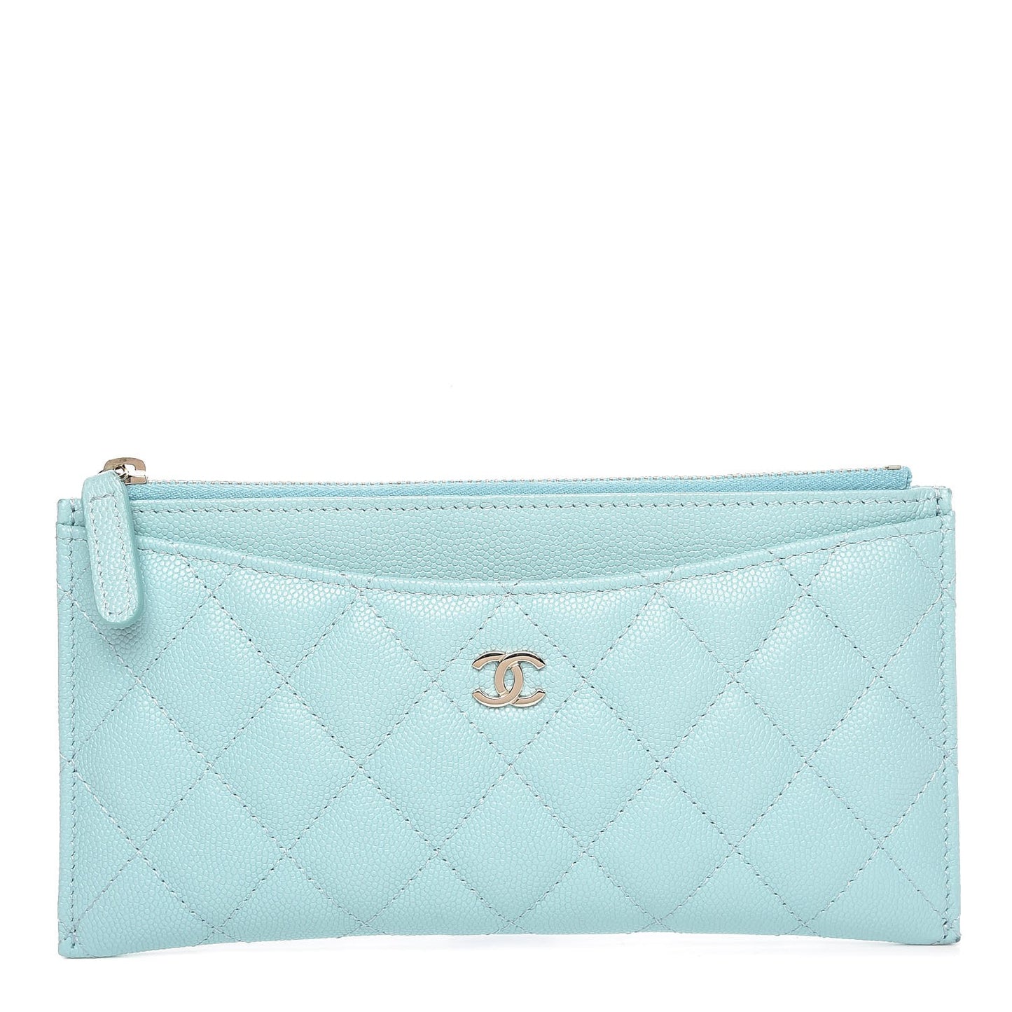 Caviar Quilted Classic Zip Pouch Light Blue