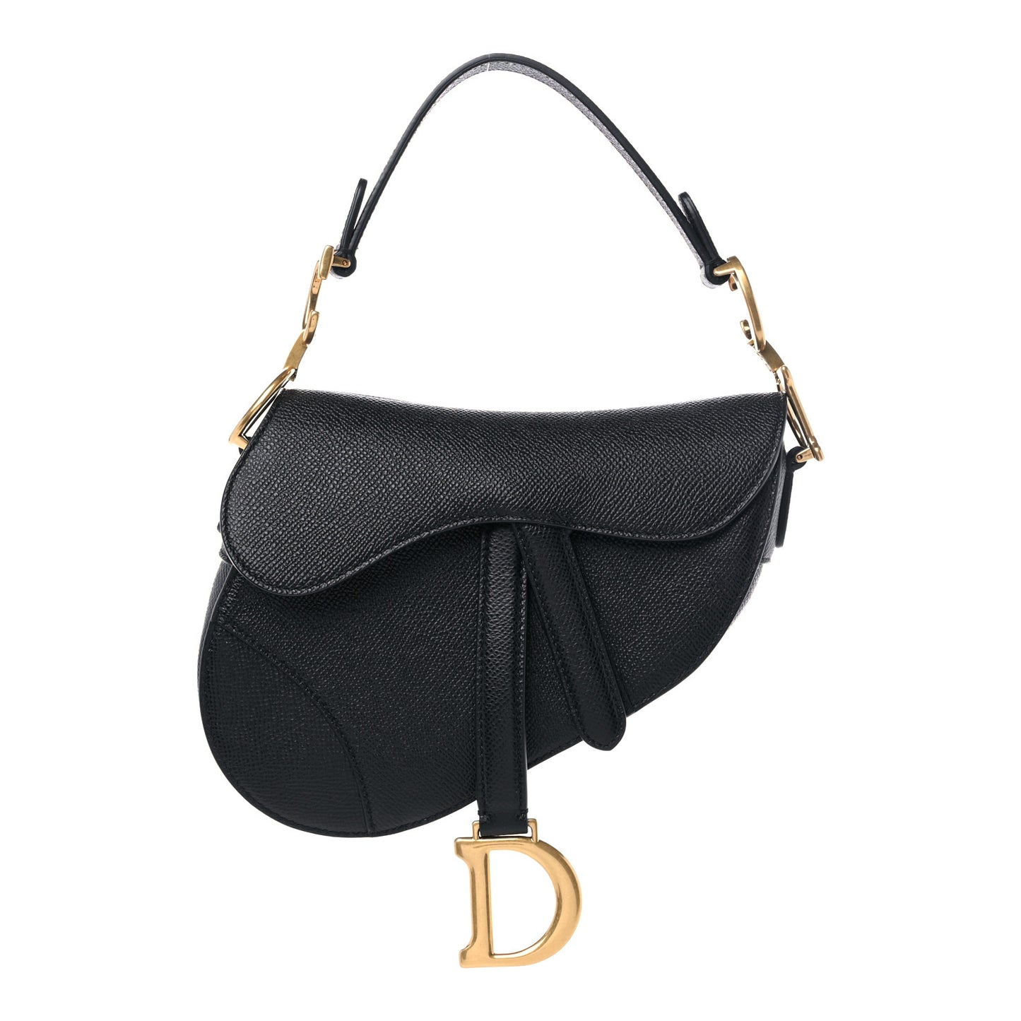 Grained Calfskin Mini Saddle Bag Black