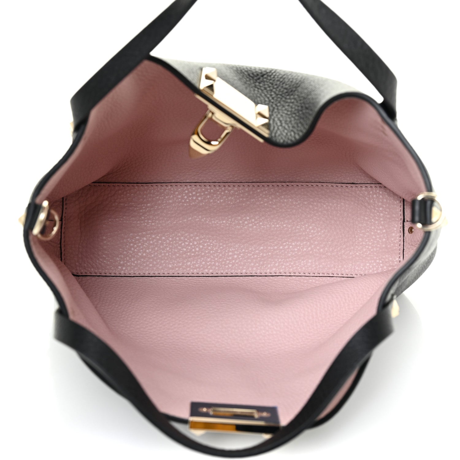 Valentino Garavani Grained Calfskin Small Rockstud Flip Lock Tote Black Rose Quartz 5 of 13