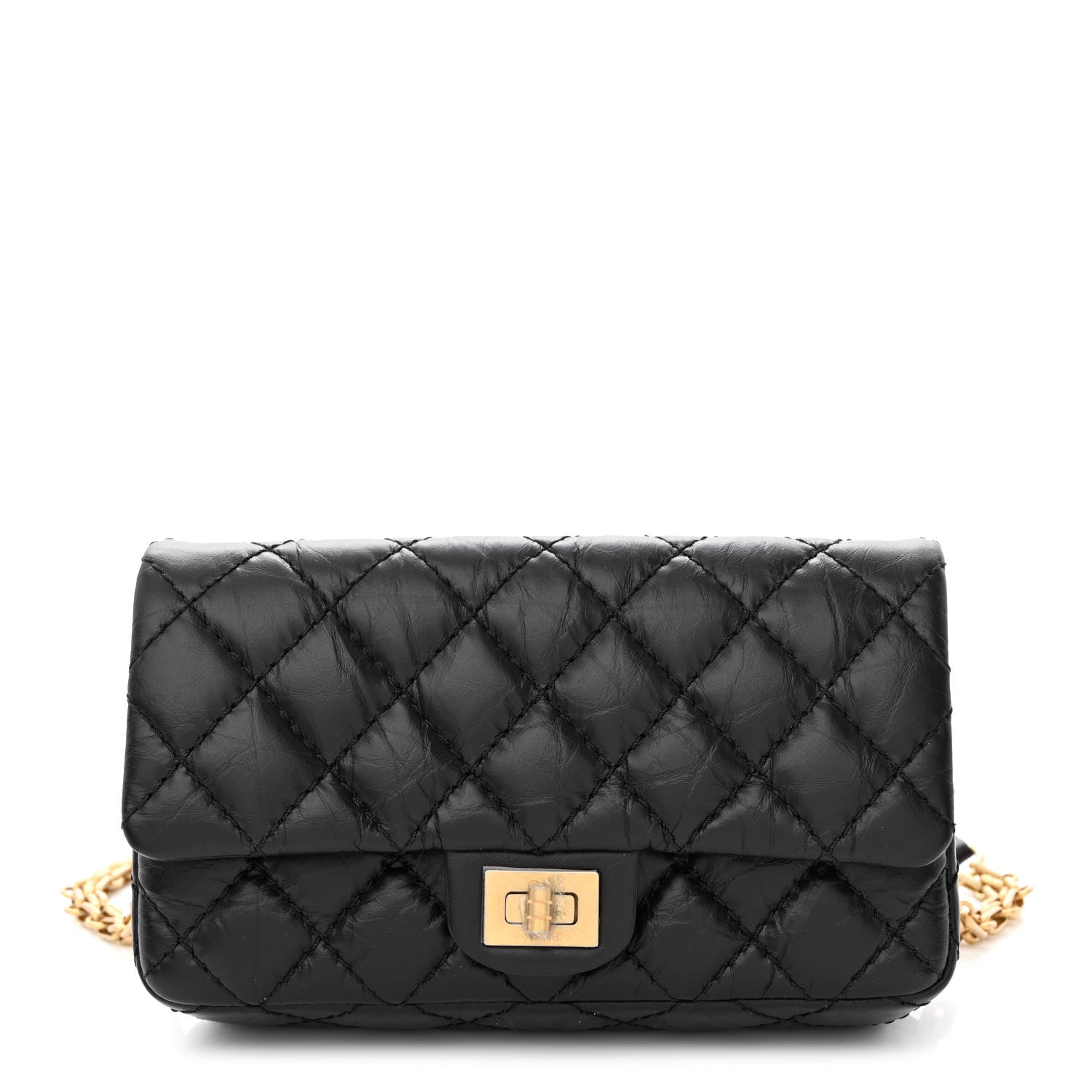 Chanel Aged Calfskin Quilted 2.55 Reissue Flap Belt Bag Clutch Black 1 of 11