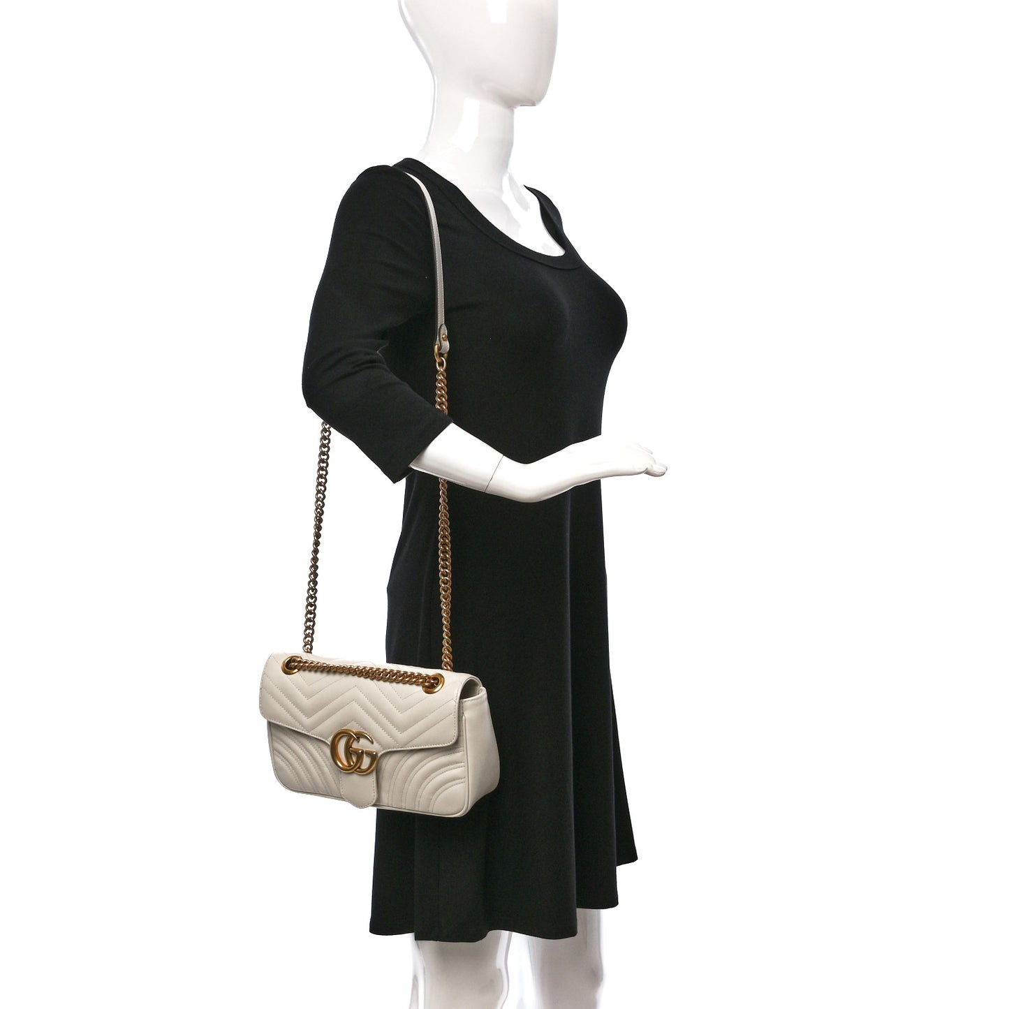 Calfskin Matelasse Small GG Marmont Shoulder Bag White