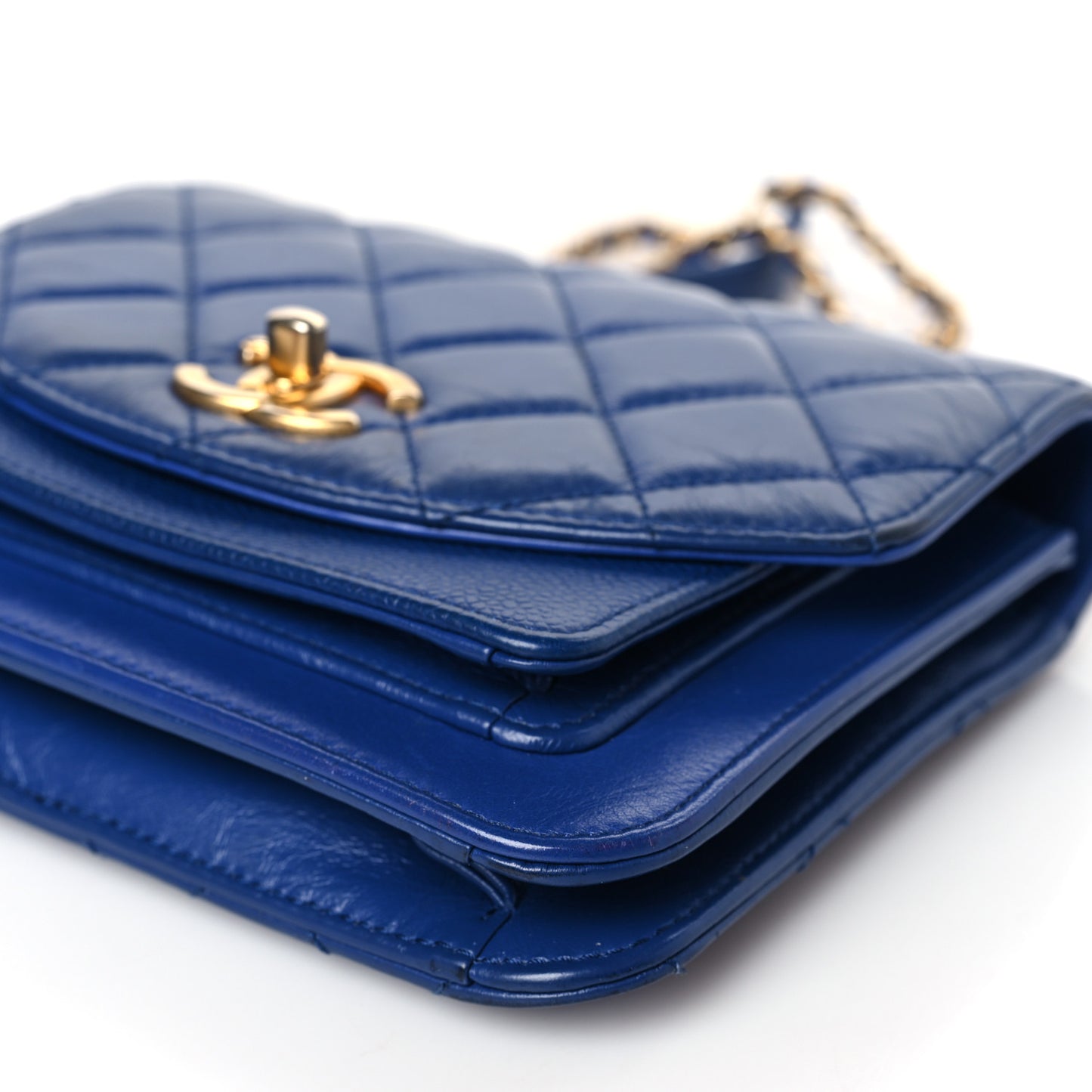 Calfskin Caviar Quilted Mini Chain Handle Flap Blue