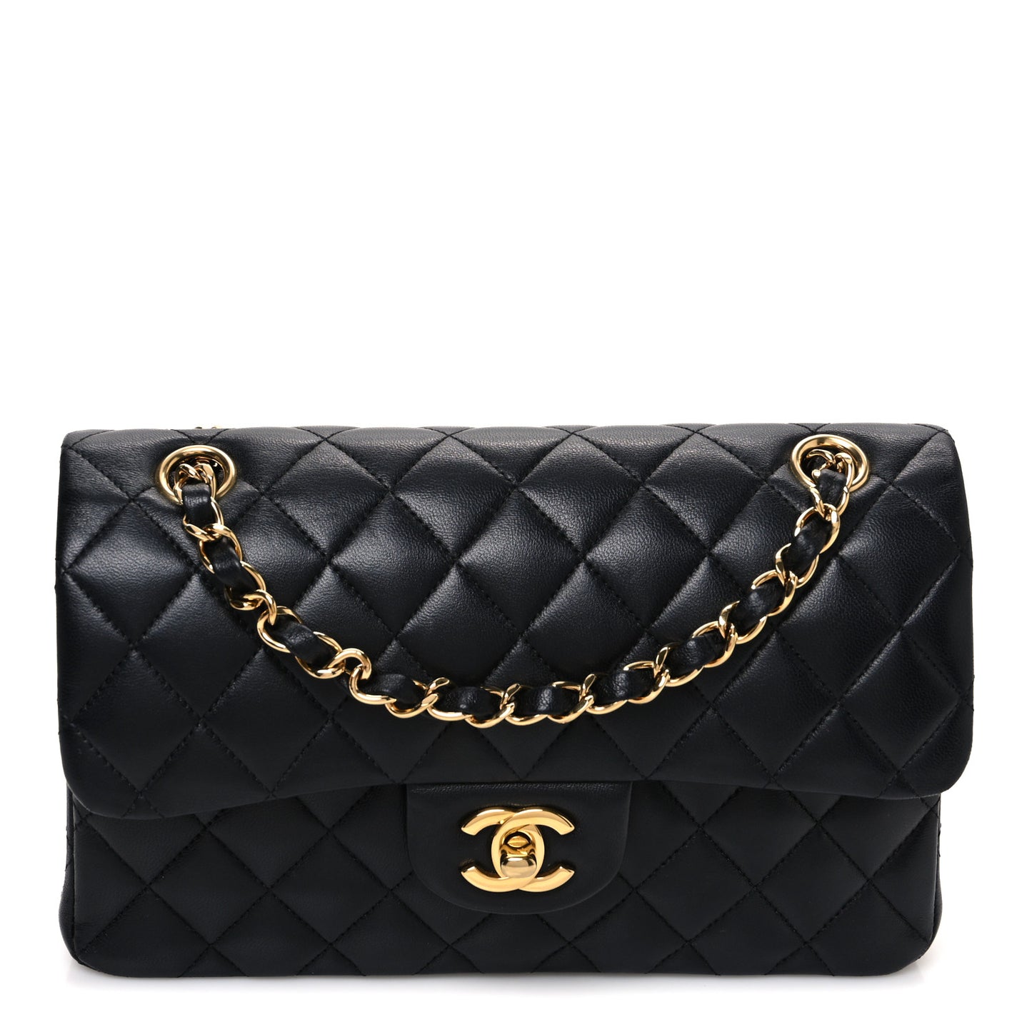 Lambskin Quilted Small Double Flap Black
