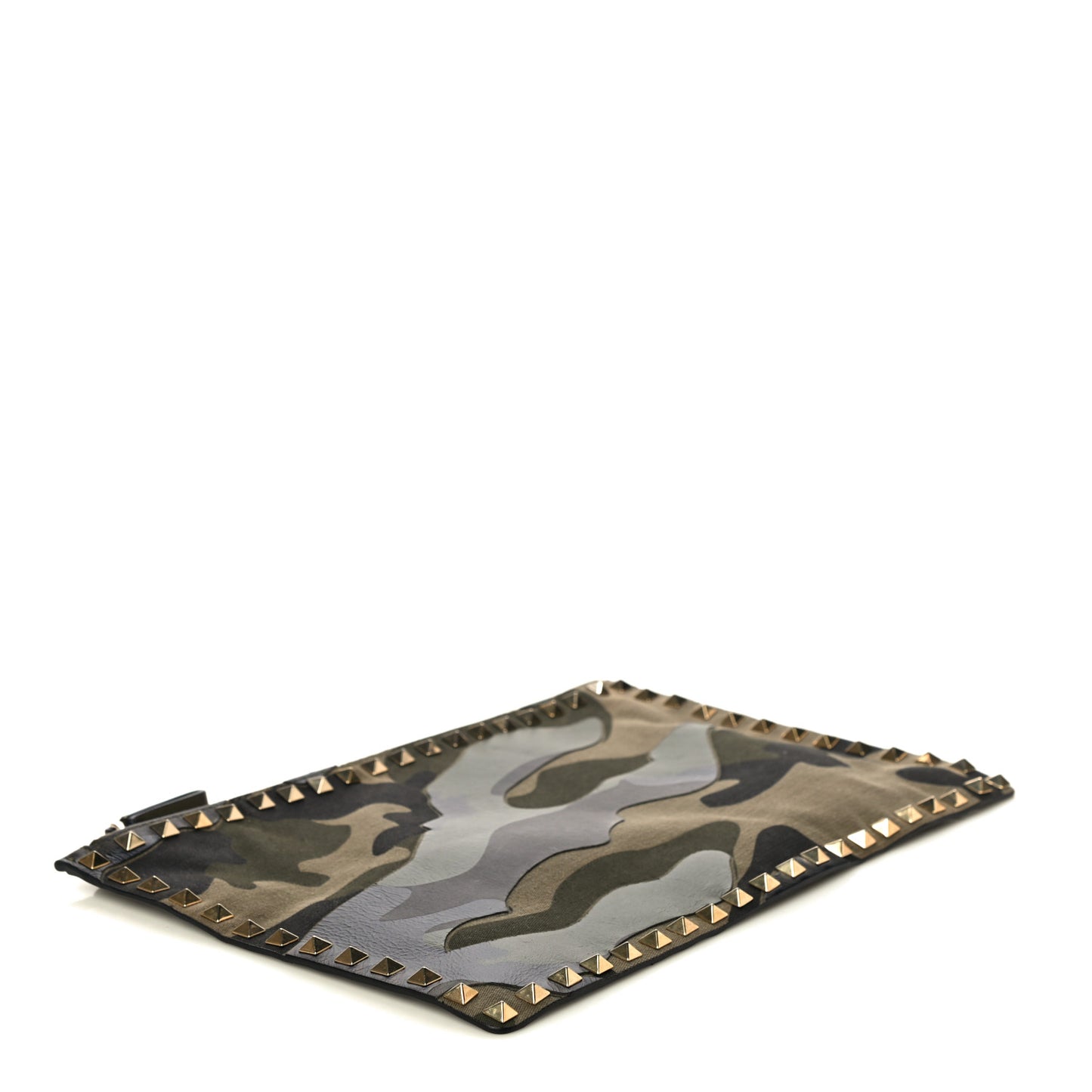 Nappa Canvas Camouflage Large Rockstud Zip Pouch Green