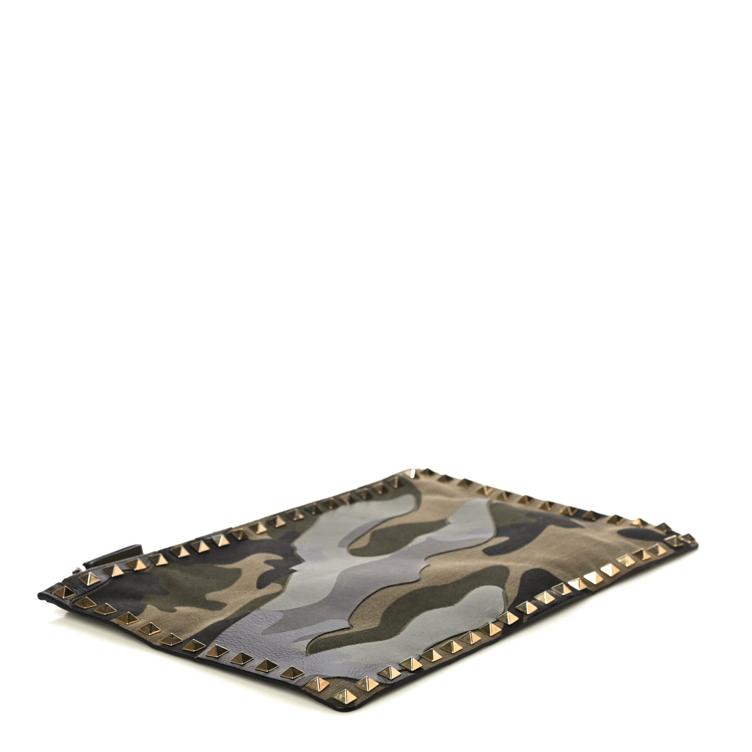 Valentino Garavani Nappa Canvas Camouflage Large Rockstud Zip Pouch Green 4 of 9