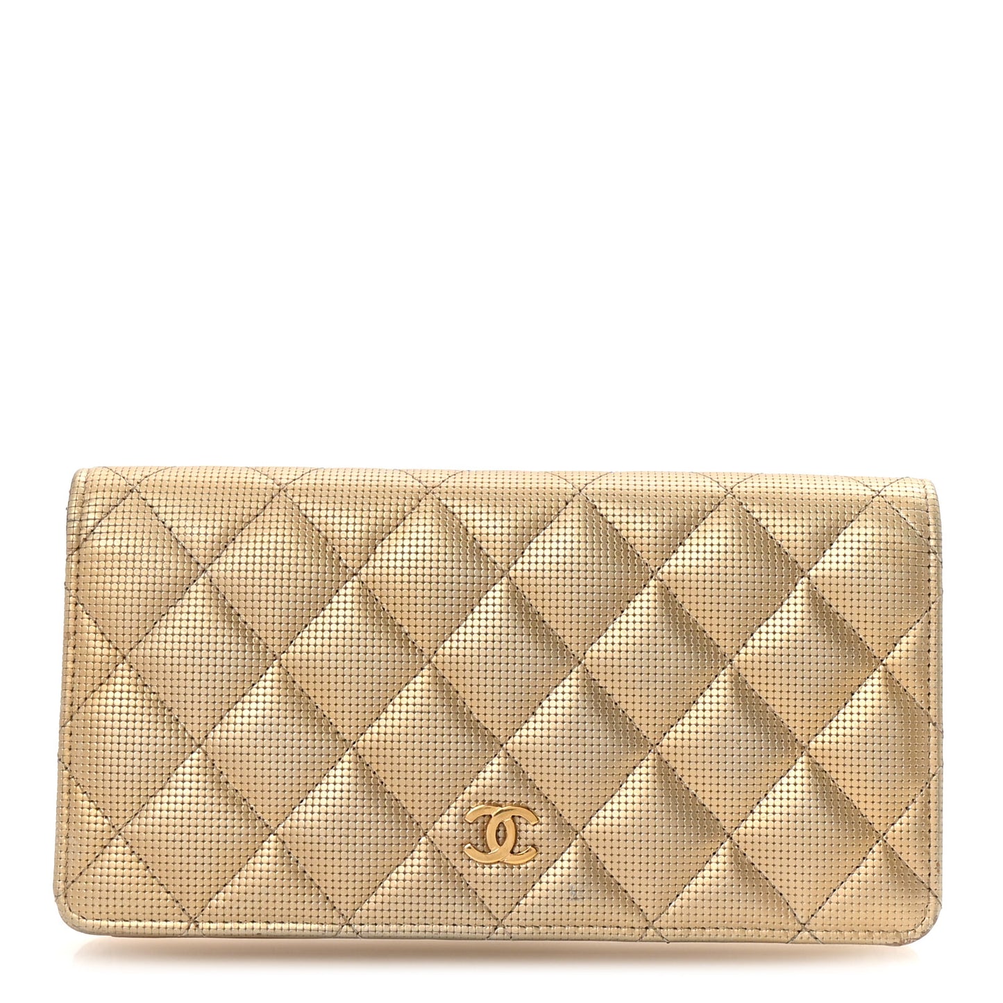Metallic Calfskin Quilted Pixel Effect Yen Wallet Gold