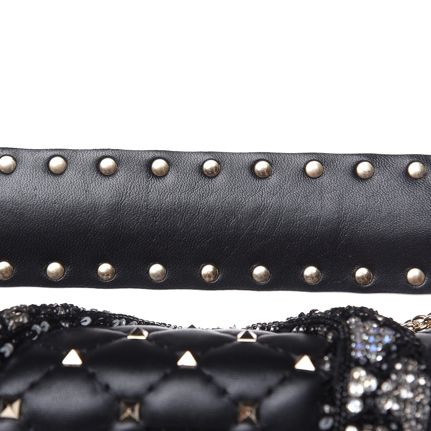 Lambskin Sequin Snake Medium Rockstud Spike Shoulder Bag Black
