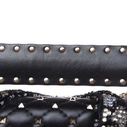 Valentino Garavani Lambskin Sequin Snake Medium Rockstud Spike Shoulder Bag Black 14 of 14