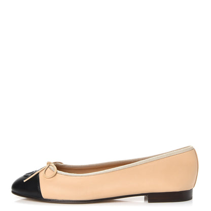 Chanel Lambskin Cap Toe Ballerina Flats 39.5 Beige Black 1 of 11