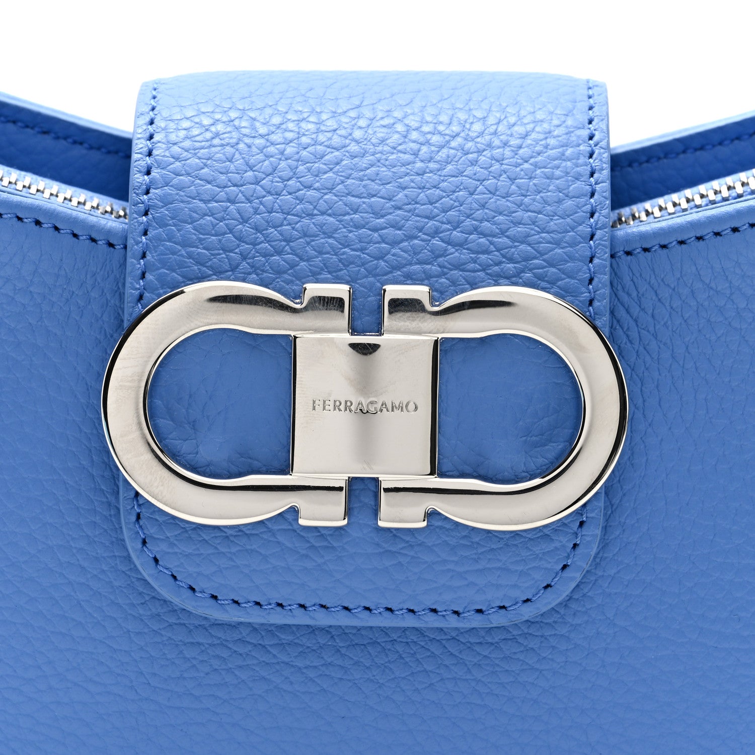 Salvatore Ferragamo Pebbled Calfskin Mini Double Gancini Shoulder Bag Bluette 7 of 9
