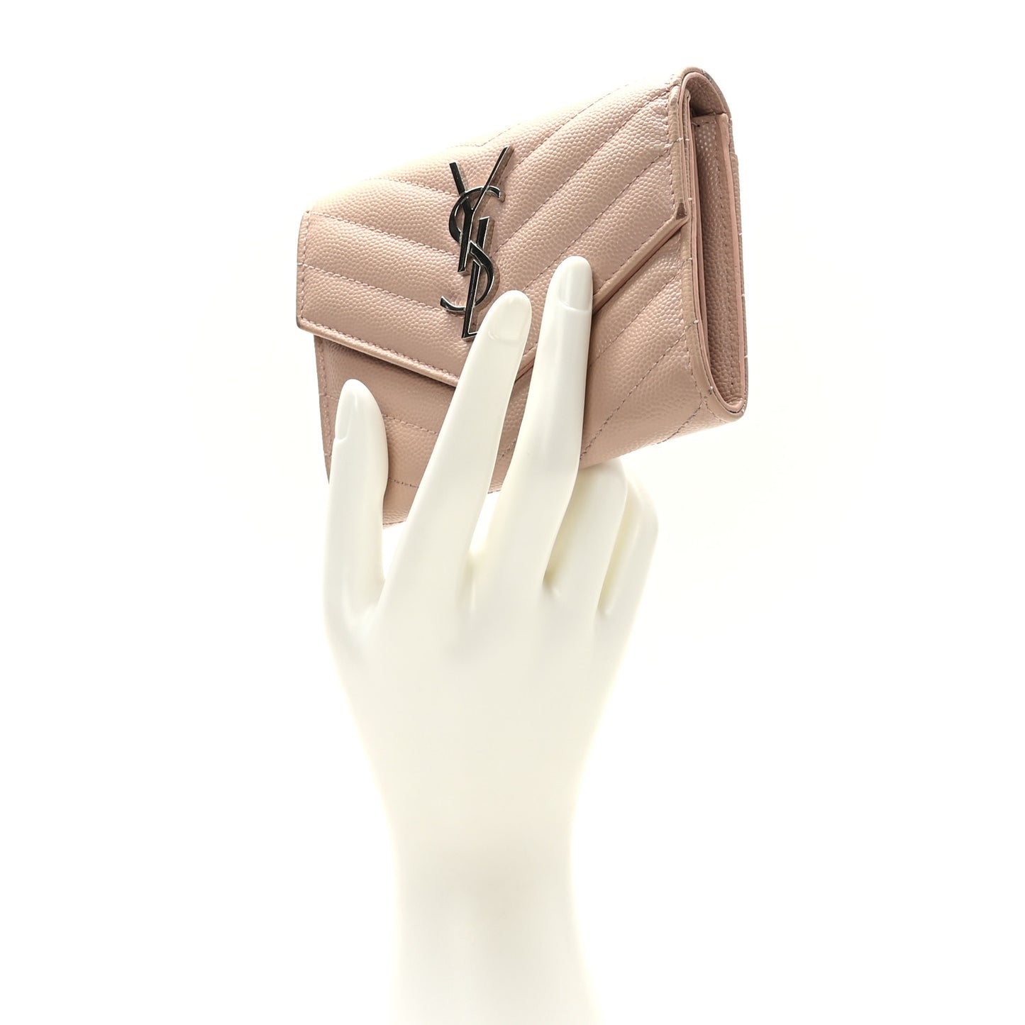 Grain De Poudre Matelasse Chevron Monogram Compact Tri Fold Wallet Pale Pink