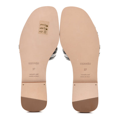 Hermes Calfskin Canvas Oran Sandals 37 Black 5 of 8
